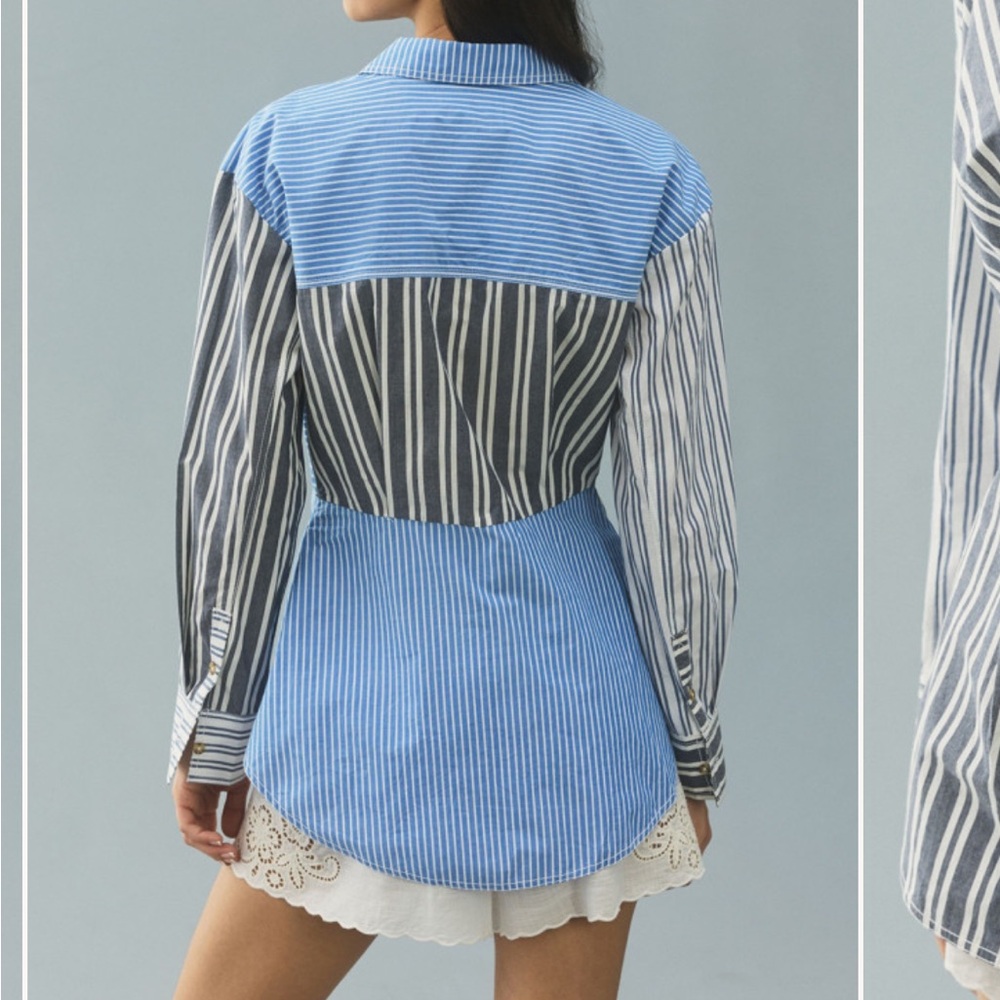 Pilcro Blue and White Striped Button Down Shirt - Picture 2 of 5